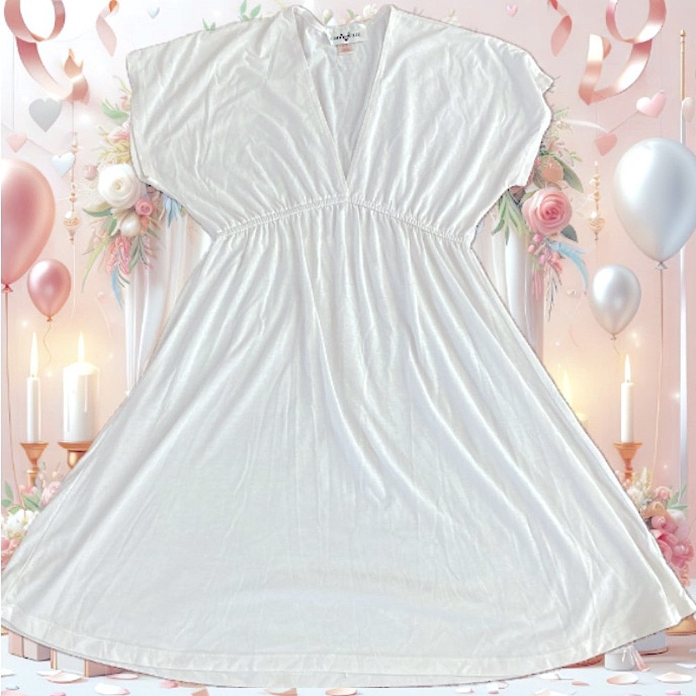 Christine V White V-Neck Fit and Flare T-Shirt Dress Size S